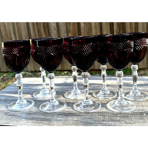 Cristal D'Arques Durand Antique Ruby Red Wine Glass/Goblet Vintage 70s-Set of 8 - Picture 5 of 6